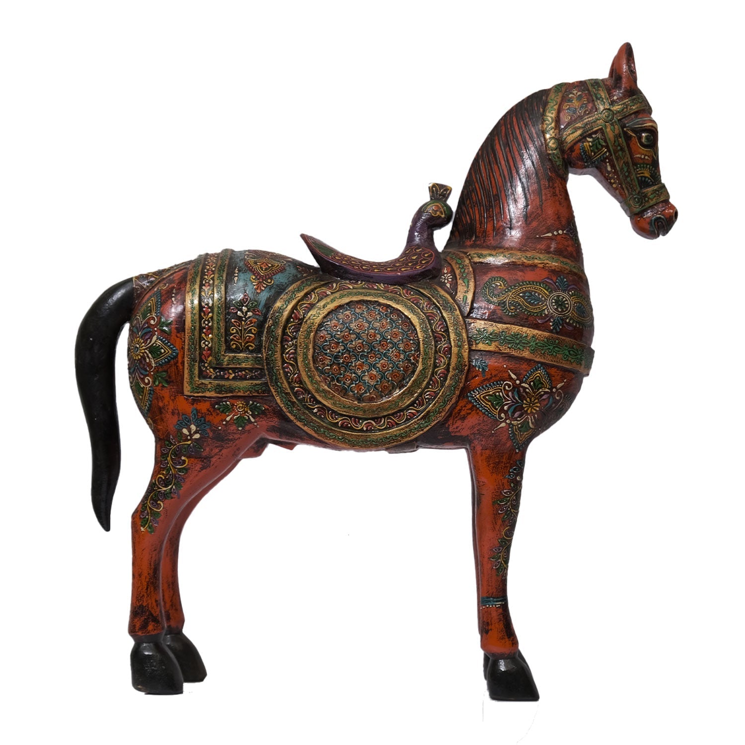 Artistically Hand Painted 24" Tall Wooden Horse Statue